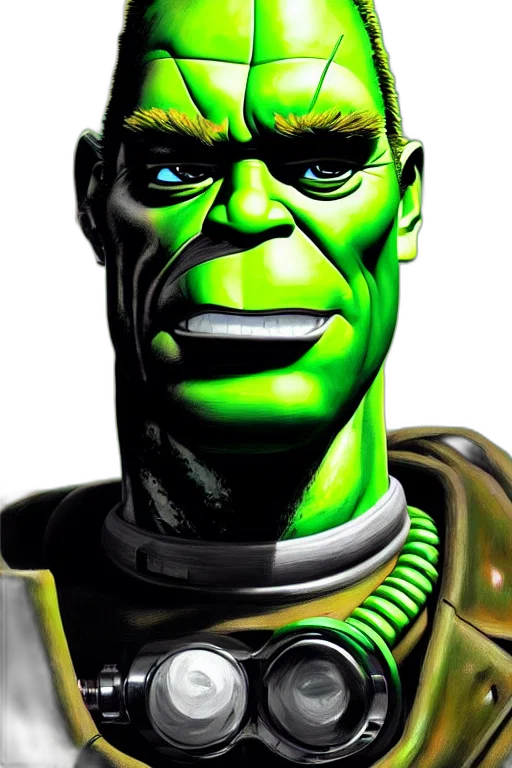 face, mask, robot, comic book art, 3d render, photorealistic, concept art, green transparent PNG cut-out