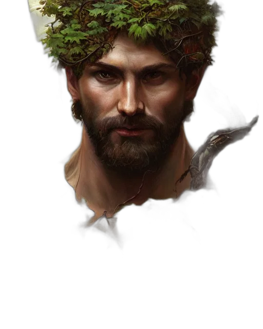 face, crown, staff, fantasy art, concept art, photorealistic, pixel art, forest transparent PNG cut-out