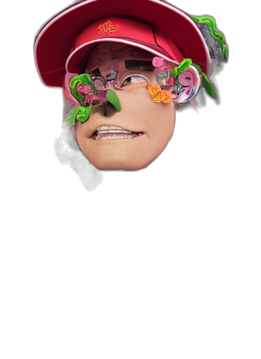 hat, face, crown, flower, cartoon, photorealistic, 3d render, concept art transparent PNG cut-out