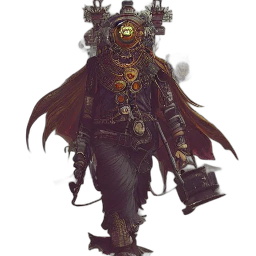 staff, robot, mask, concept art, fantasy art, cyberpunk, comic book art, dark transparent PNG cut-out