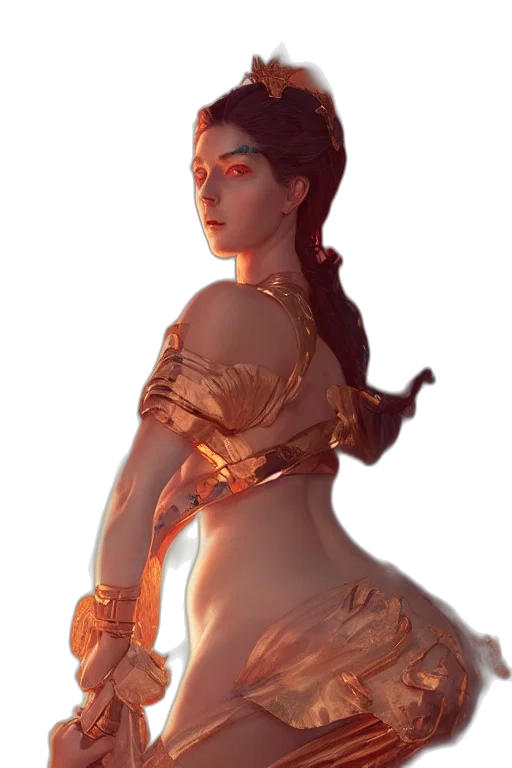 dress, staff, crown, concept art, fantasy art, 3d render, comic book art, fire transparent PNG cut-out
