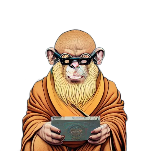staff, animal, concept art, photorealistic, fantasy art, cartoon, wise, monk transparent PNG cut-out