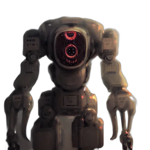 robot, creature, staff, weapon transparent PNG cut-out