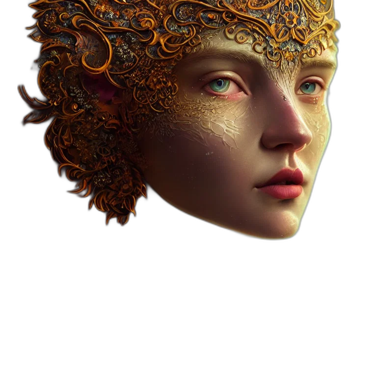 mask, crown, face, jewelry, fantasy art, concept art, photorealistic, 3d render transparent PNG cut-out
