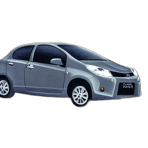 car, 3d render, photorealistic, pointilliest, painting, grey, toyota, yaris transparent PNG cut-out
