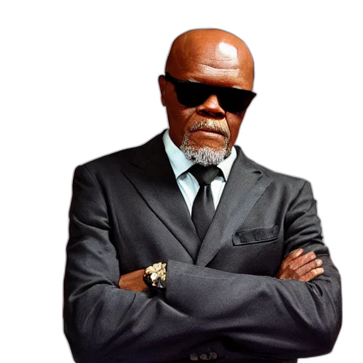 face, jacket, staff, photorealistic, concept art, samuel, jackson, emoji transparent PNG cut-out