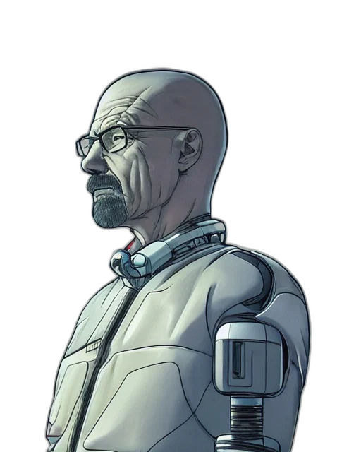 robot, jacket, staff, face, concept art, comic book art, cyberpunk, cartoon transparent PNG cut-out