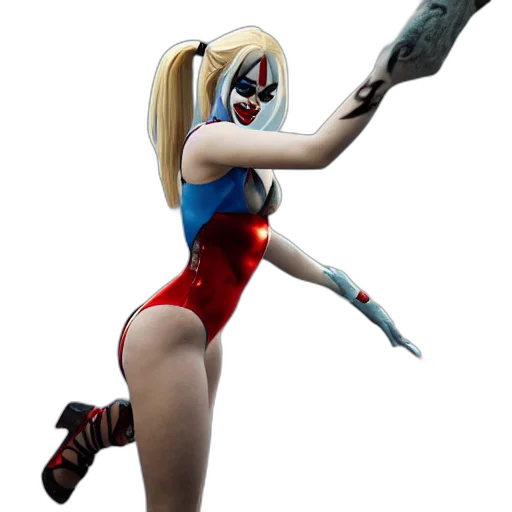 concept art, 3d render, comic book art, full, body, pose, photograph, harley transparent PNG cut-out