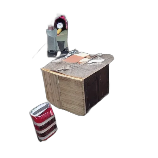 furniture, robot, jacket, staff, 3d render, concept art, fixed, technically transparent PNG cut-out