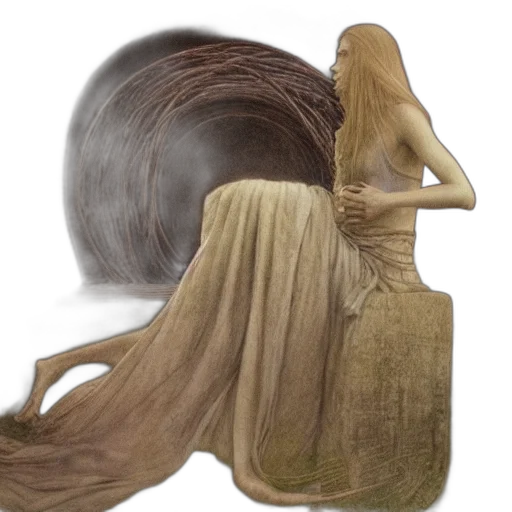 dress, hair, mask, creature, concept art, photorealistic, fantasy art, 3d render transparent PNG cut-out