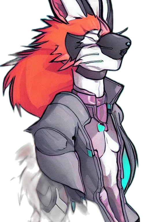 jacket, mask, staff, face, cyberpunk, watercolor, concept art, anime transparent PNG cut-out