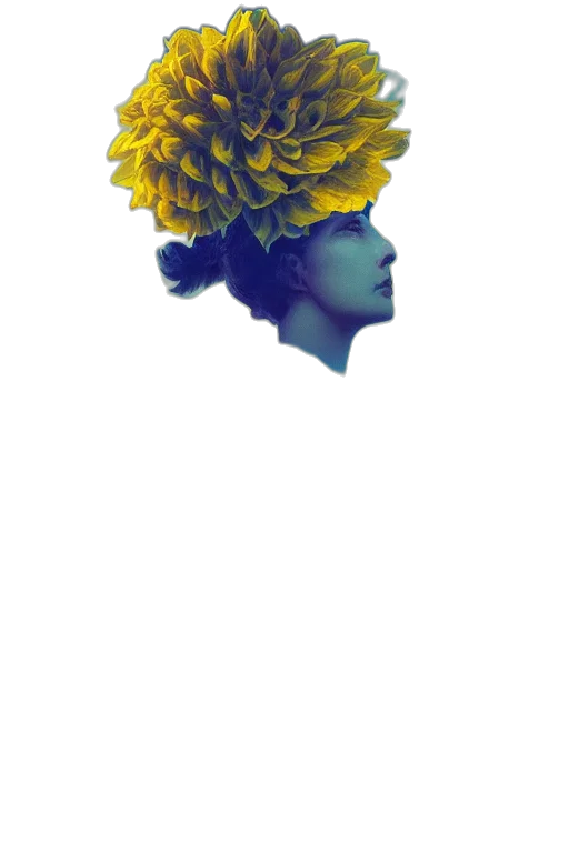crown, flower, face, hat, photorealistic, 3d render, vaporwave, pixel art transparent PNG cut-out
