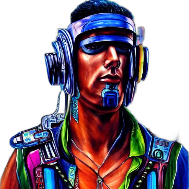 face, cyberpunk, comic book art, photorealistic, concept art, neon lights, neon, blue transparent PNG cut-out