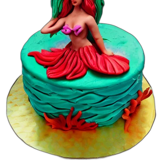 3d render, fantasy art, angry, mermaid, themed, birthday, cake, food transparent PNG cut-out
