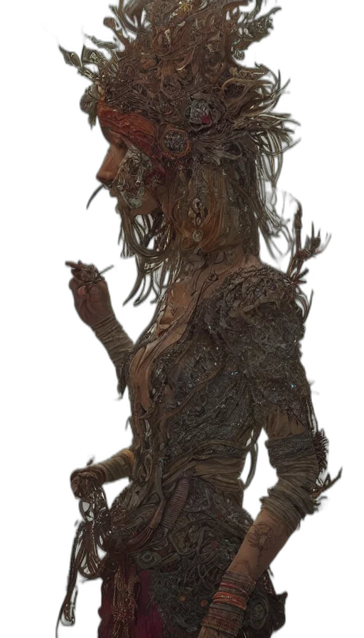 creature, hair, mask, staff transparent PNG cut-out
