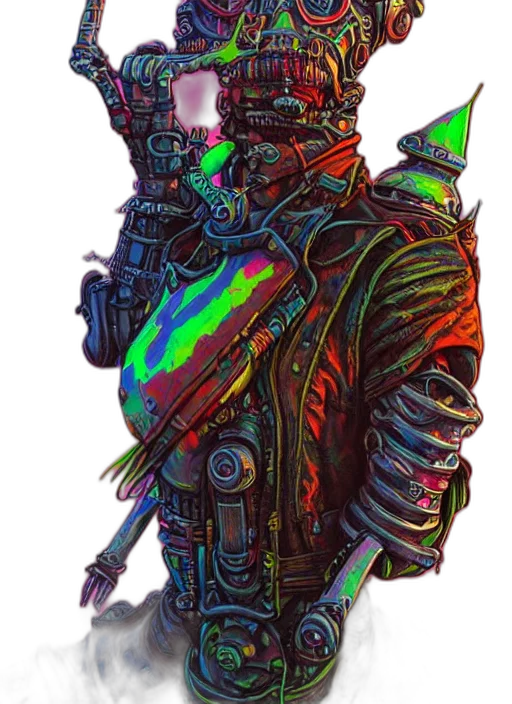 jacket, robot, weapon, mask, cyberpunk, concept art, pixel art, vaporwave transparent PNG cut-out