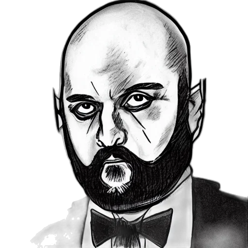 face, comic book art, cartoon, concept art, pencil sketch, bald, bearded, burly transparent PNG cut-out
