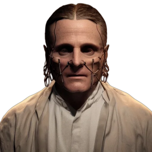 face, mask, hair, creature, concept art, photorealistic, 3d render, cyberpunk transparent PNG cut-out