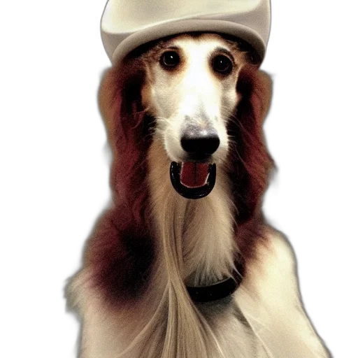 hat, animal, staff, photorealistic, cartoon, oil painting, 3d render, borzoi transparent PNG cut-out