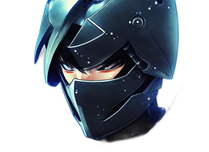 mask, face, weapon, concept art, anime, fantasy art, 3d render, blue transparent PNG cut-out