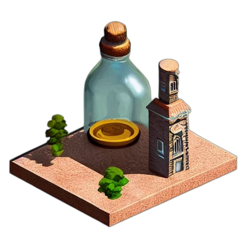 bottle, furniture, food, crown, 3d render, pixel art, concept art, photorealistic transparent PNG cut-out