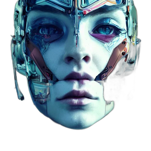 robot, mask, face, cyberpunk, concept art, vaporwave, fantasy art, outer space transparent PNG cut-out