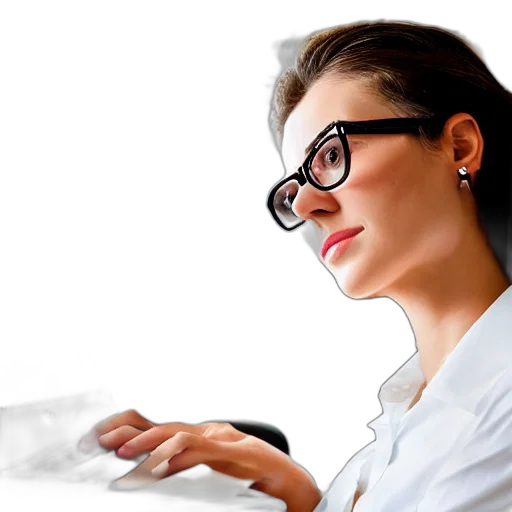 staff, photorealistic, 3d render, woman, white, short, sleeved, blouse transparent PNG cut-out