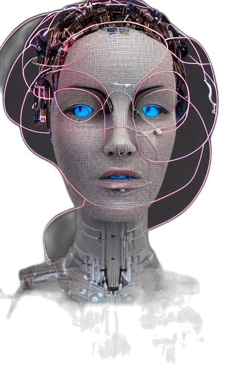 robot, face, mask, cyberpunk, 3d render, concept art, vaporwave, human transparent PNG cut-out