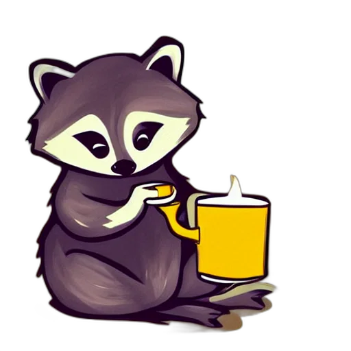 pixel art, concept art, fantasy art, cartoon, little, raccoon, sitting, cozy transparent PNG cut-out