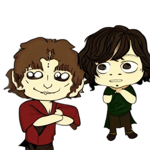 cartoon, concept art, fantasy art, comic book art, chibi, smeagol, frodo transparent PNG cut-out