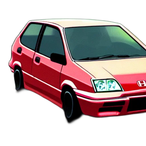 car, photorealistic, 3d render, vaporwave, concept art, honda, jazz, initial transparent PNG cut-out