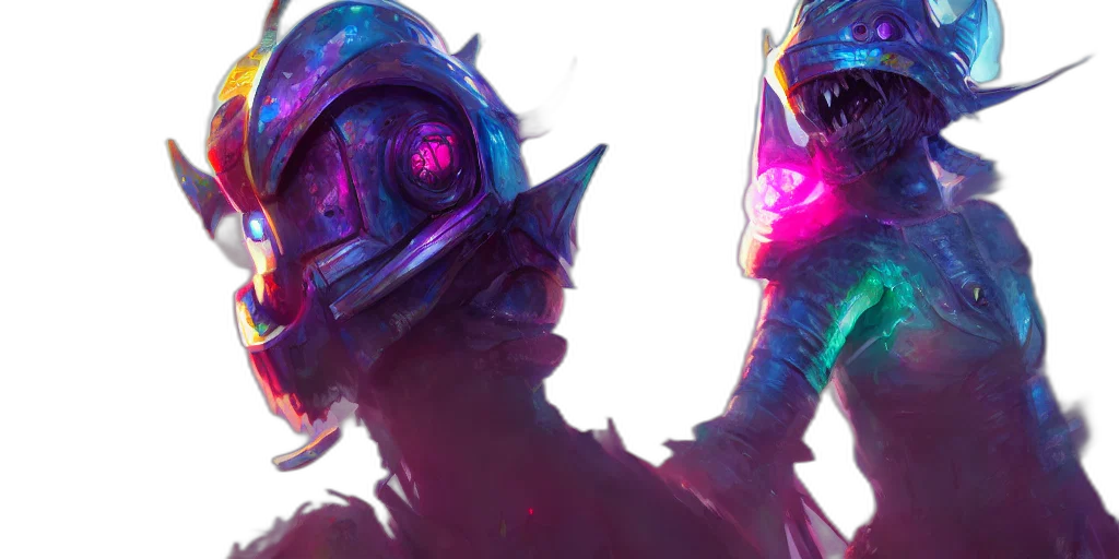 mask, robot, concept art, cyberpunk, fantasy art, vaporwave, neon, colorful transparent PNG cut-out