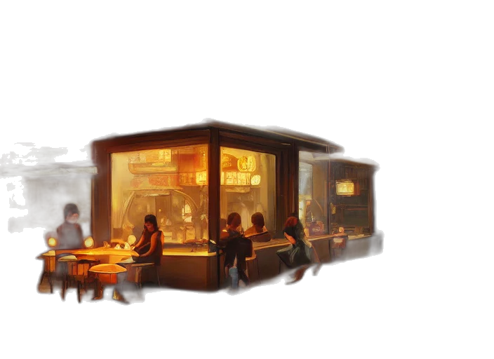 furniture, food, concept art, 3d render, pixel art, photorealistic, city street, neon lights transparent PNG cut-out