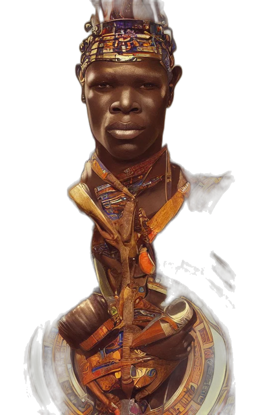 face, robot, staff, weapon, concept art, fantasy art, comic book art, photorealistic transparent PNG cut-out