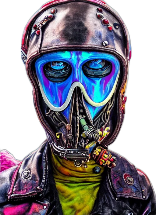 mask, robot, face, jacket, cyberpunk, concept art, comic book art, photorealistic transparent PNG cut-out