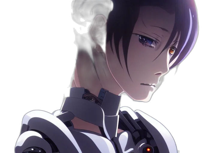 robot, face, anime, concept art, cyberpunk, photorealistic, outer space, neon lights transparent PNG cut-out