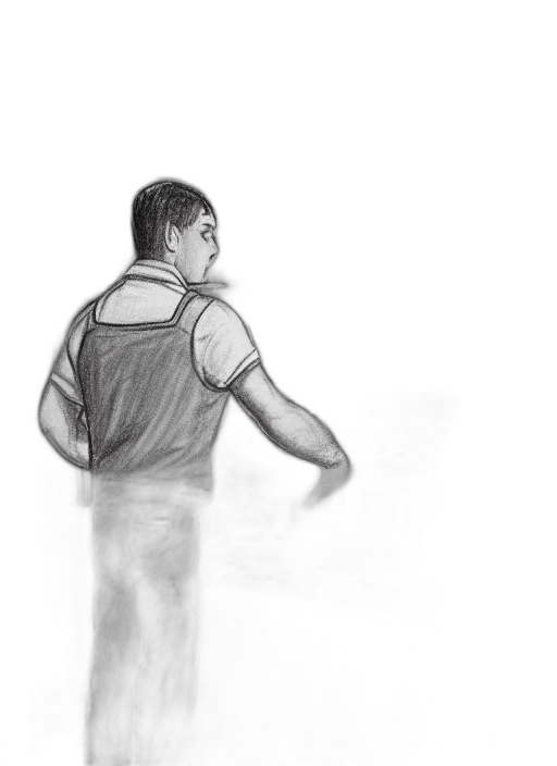 jacket, staff, face, pencil sketch transparent PNG cut-out