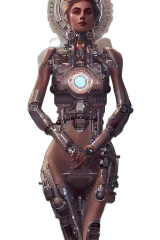robot, dress, weapon, concept art, cyberpunk, 3d render, comic book art, earth tones transparent PNG cut-out