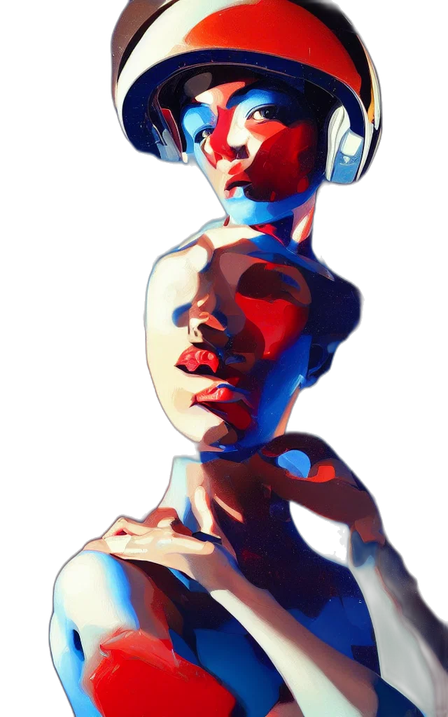 mask, face, robot, dress, concept art, cyberpunk, vaporwave, pixel art transparent PNG cut-out