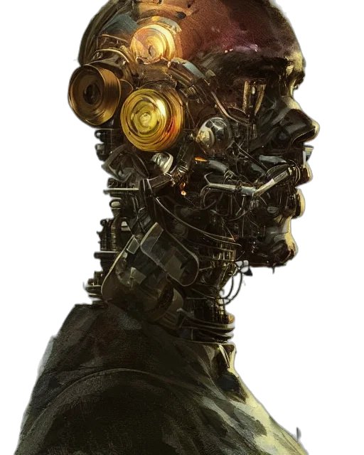 robot, mask, face, crown, cyberpunk, concept art, photorealistic, 3d render transparent PNG cut-out