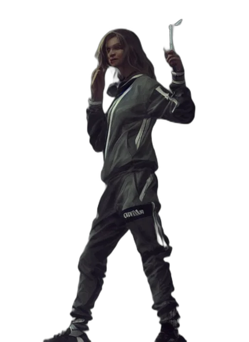 jacket, staff, weapon, concept art, cyberpunk, comic book art, 3d render, dark transparent PNG cut-out