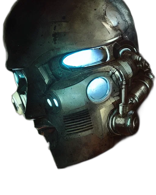 mask, robot, face, weapon, concept art, cyberpunk, 3d render, photorealistic transparent PNG cut-out