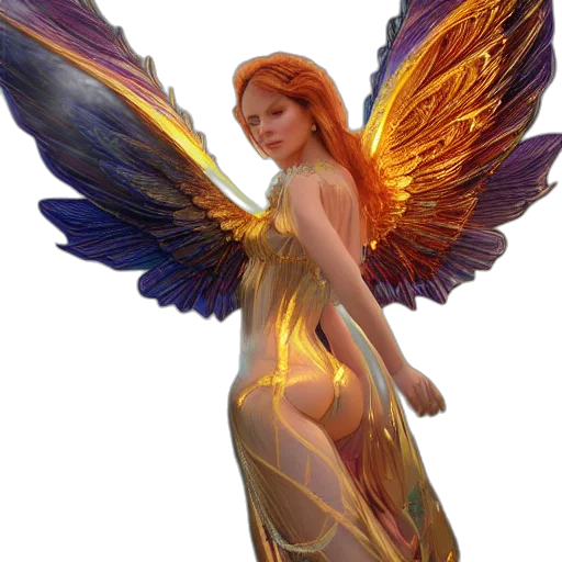 dress, staff, fantasy art, concept art, photorealistic, 3d render, golden, colorful transparent PNG cut-out