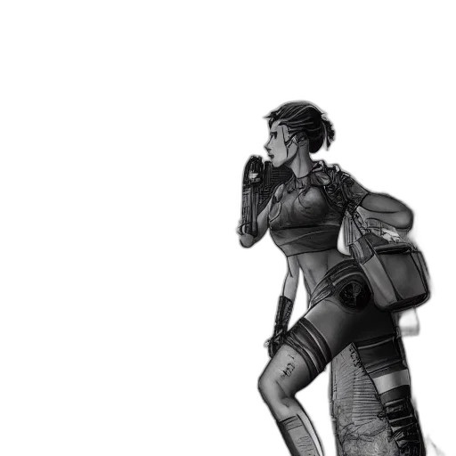 robot, staff, weapon, jacket, concept art, cyberpunk, comic book art, fantasy art transparent PNG cut-out