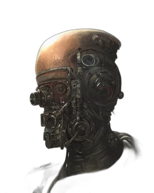 robot, face, mask, creature, concept art, cyberpunk, photorealistic, 3d render transparent PNG cut-out