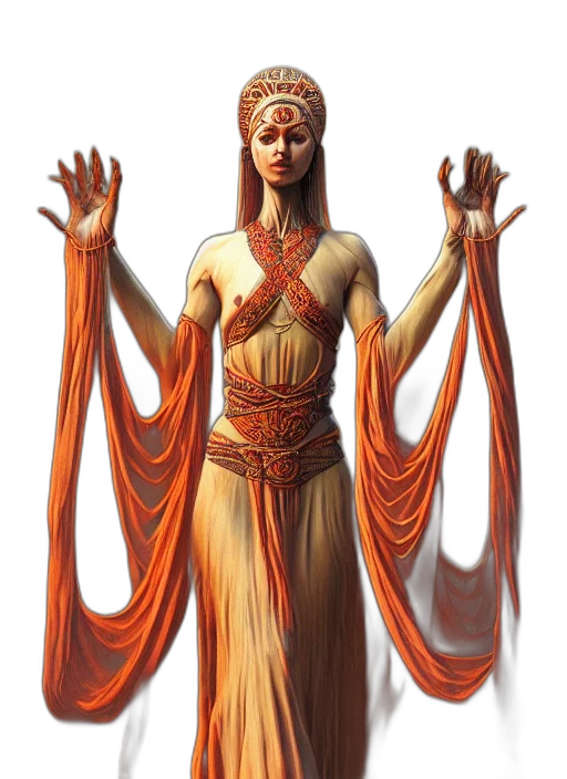 dress, staff, concept art, fantasy art, comic book art, pixel art, golden, red transparent PNG cut-out