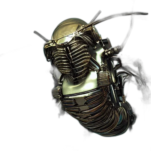 robot, mask, creature, weapon, concept art, 3d render, photorealistic, cyberpunk transparent PNG cut-out