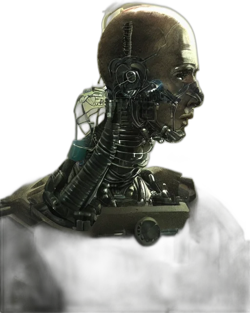 robot, face, mask, creature, cyberpunk, concept art, 3d render, photorealistic transparent PNG cut-out
