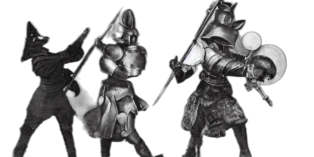 sword, concept art, fantasy art, 3d render, comic book art, monochrome, anthropomorphic, fox transparent PNG cut-out
