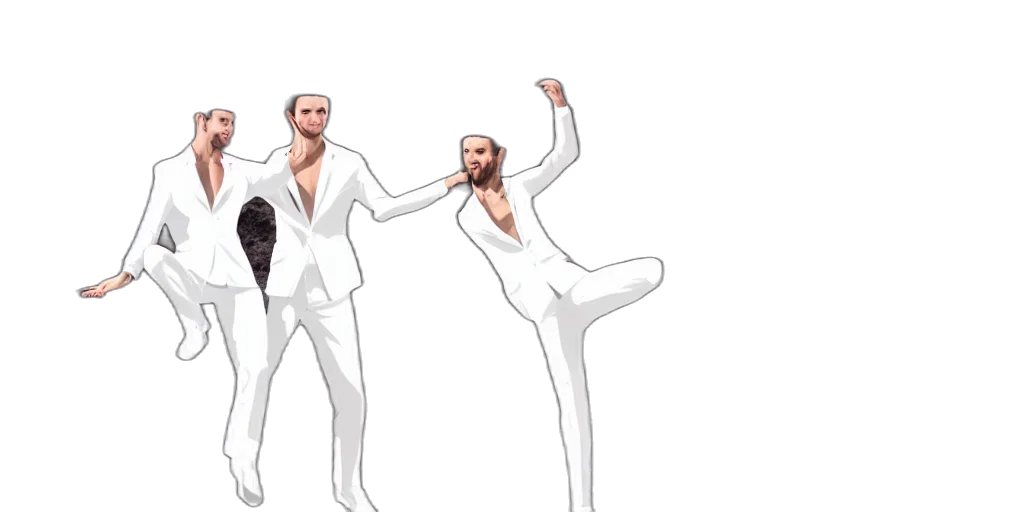 concept art, 3d render, pair, handsome, dancers, white, suits, rock transparent PNG cut-out